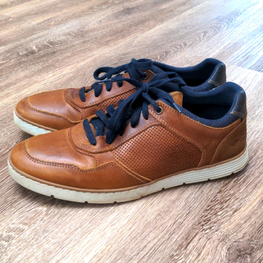 BullBoxer Shayne Cognac Tan Leather Business Casual Oxford Sneakers Size 10